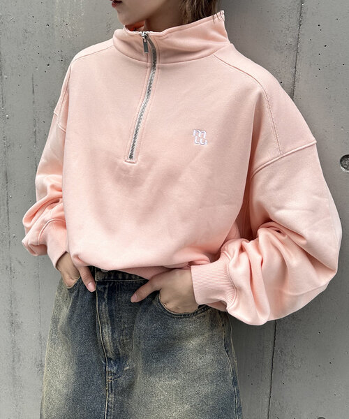 mline（エムライン）の「[mline]ロゴハーフZIPプルオーバー（スウェット・レディース・グレー/ピンク・FREE）」の12枚目の写真