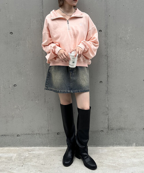 mline（エムライン）の「[mline]ロゴハーフZIPプルオーバー（スウェット・レディース・グレー/ピンク・FREE）」の14枚目の写真