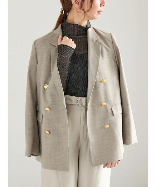 Te chichi(テチチ)の「ダブルブレストテーラードジャケット(ノーカラージャケット・レディース・ベージュ/ネイビー・F)」の6枚目の写真