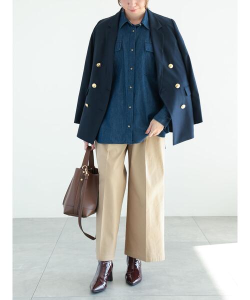 Te chichi(テチチ)の「ダブルブレストテーラードジャケット(ノーカラージャケット・レディース・ベージュ/ネイビー・F)」の10枚目の写真