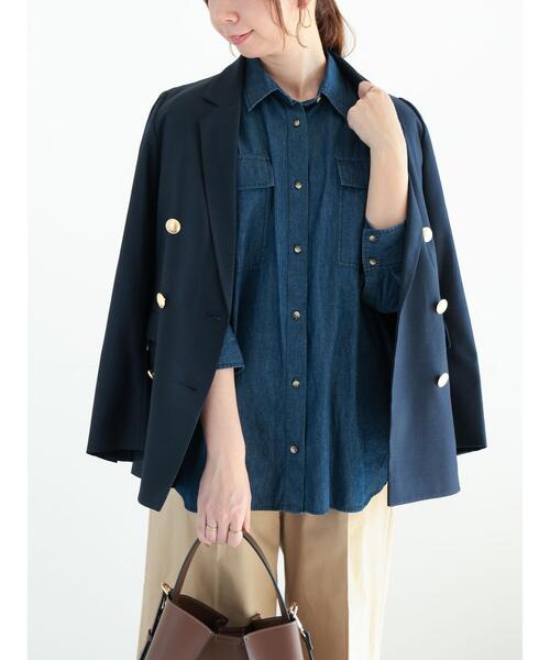 Te chichi(テチチ)の「ダブルブレストテーラードジャケット(ノーカラージャケット・レディース・ベージュ/ネイビー・F)」の11枚目の写真