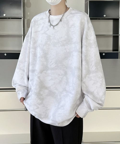 FVLMEN（フルメン）の「【FVLMEN】marble pigment design sweat pullover/マーブル ピグメント調 スウェット プルオーバー（スウェット・メンズ・グレー/ブラック/パープル/ベージュ/ワインレッド/ホワイト・MEDIUM/X-LARGE/LARGE）」の2枚目の写真