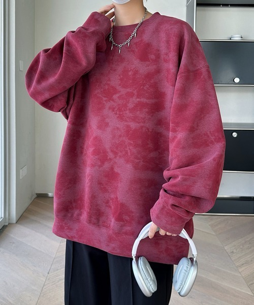 FVLMEN（フルメン）の「【FVLMEN】marble pigment design sweat pullover/マーブル ピグメント調 スウェット プルオーバー（スウェット・メンズ・グレー/ブラック/パープル/ベージュ/ワインレッド/ホワイト・MEDIUM/X-LARGE/LARGE）」の9枚目の写真