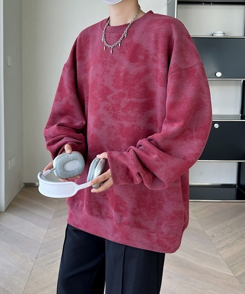 FVLMEN（フルメン）の「【FVLMEN】marble pigment design sweat pullover/マーブル ピグメント調 スウェット プルオーバー（スウェット・メンズ・グレー/ブラック/パープル/ベージュ/ワインレッド/ホワイト・MEDIUM/X-LARGE/LARGE）」の10枚目の写真
