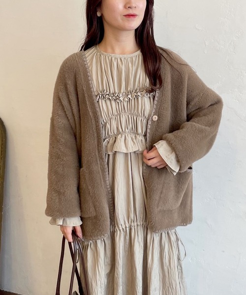 mysty woman（ミスティウーマン）の「【オケージョン】シャーリングワンピース　 242438（ドレス・レディース・ブラック/ベージュ/グリーン・FREE）」の21枚目の写真