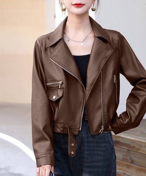 モダンフェイクレザーライダースジャケット（ライダースジャケット
