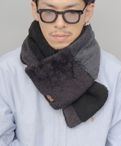 KRIFF MAYER（クリフメイヤー）の「異素材切替 中綿 差込み マフラー（ファーフリース・シープボア・フリース・コーデユロイ）（ネックウォーマー/スヌード・メンズ・マルチ/ブラック/ブラウン・FREE）」の12枚目の写真