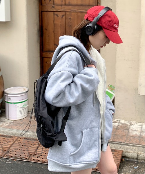 SHEPP(シープ)の「裏ボア ジップアップパーカー(パーカー・レディース・ブラック/グレー・M/L/XL/XXL)」の3枚目の写真