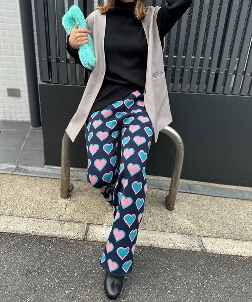 セール】カラーハート柄ニットパンツ（その他パンツ）｜mi via