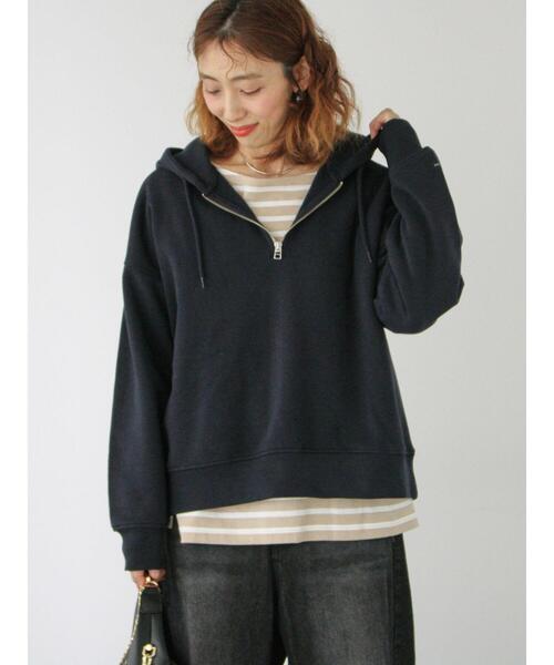Lugnoncure（ルノンキュール）の「袖口ゴハーフジップ裏起毛フーディ（Tシャツ/カットソー・レディース・オフホワイト/ブルー/ネイビー・F）」の3枚目の写真