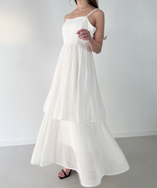 セミオフショルニットカーデ＋プリーツドッキングキャミワンピースJOUNOAH セール】セミオフショルニットカーデ＋プリーツドッキングキャミ