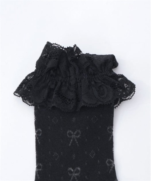 axes femme(アクシーズファム)の「リボン透かし柄クルーソックス(ソックス/靴下・キッズ・ホワイト/ブラック・FREE)」の10枚目の写真