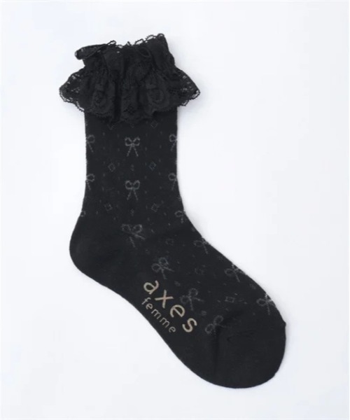 axes femme(アクシーズファム)の「リボン透かし柄クルーソックス(ソックス/靴下・キッズ・ホワイト/ブラック・FREE)」の8枚目の写真