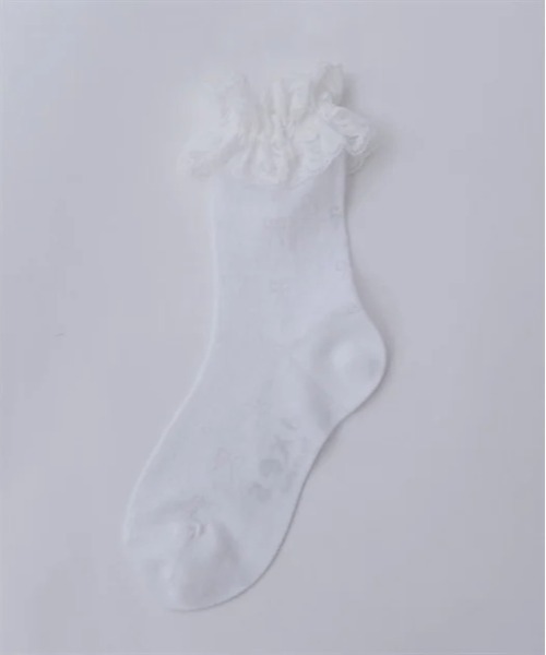 axes femme(アクシーズファム)の「リボン透かし柄クルーソックス(ソックス/靴下・キッズ・ホワイト/ブラック・FREE)」の6枚目の写真