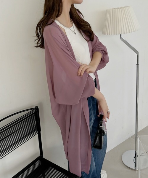 TREOVER(トレオーバー)の「エアリーな透け感が大人可愛い! シフォン ボリュームスリーブ ロングカーディガン(カーディガン/ボレロ・レディース・ブラック/ライトブルー/パープル/ライトグリーン/アイボリー・FREE)」の5枚目の写真
