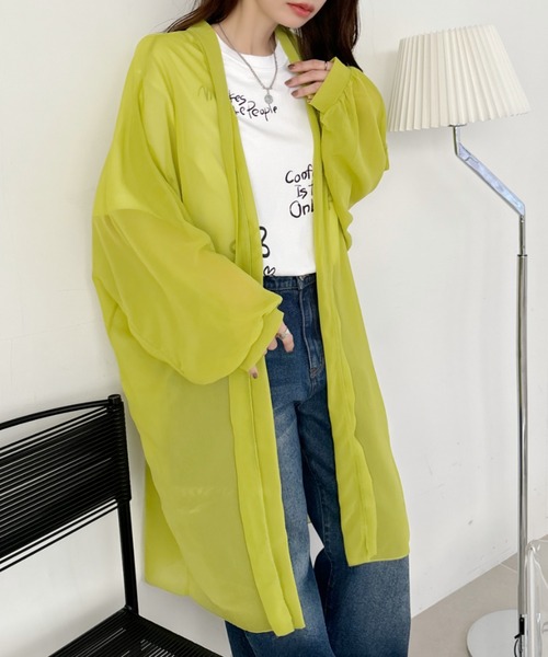 TREOVER(トレオーバー)の「エアリーな透け感が大人可愛い! シフォン ボリュームスリーブ ロングカーディガン(カーディガン/ボレロ・レディース・ブラック/ライトブルー/パープル/ライトグリーン/アイボリー・FREE)」の3枚目の写真