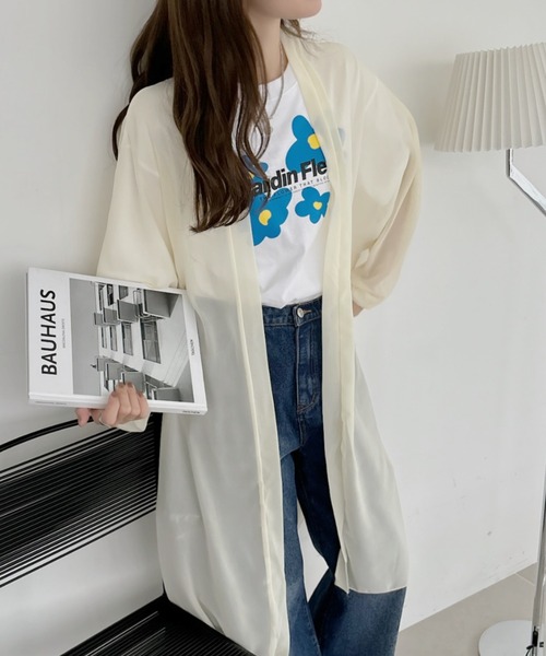 TREOVER(トレオーバー)の「エアリーな透け感が大人可愛い! シフォン ボリュームスリーブ ロングカーディガン(カーディガン/ボレロ・レディース・ブラック/ライトブルー/パープル/ライトグリーン/アイボリー・FREE)」の7枚目の写真