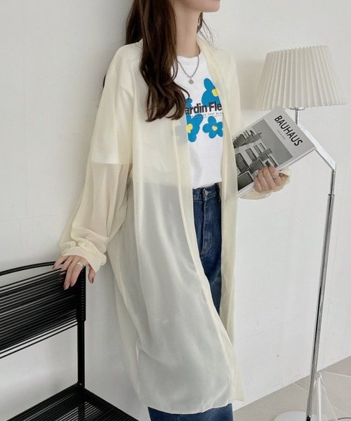 TREOVER(トレオーバー)の「エアリーな透け感が大人可愛い! シフォン ボリュームスリーブ ロングカーディガン(カーディガン/ボレロ・レディース・ブラック/ライトブルー/パープル/ライトグリーン/アイボリー・FREE)」の9枚目の写真