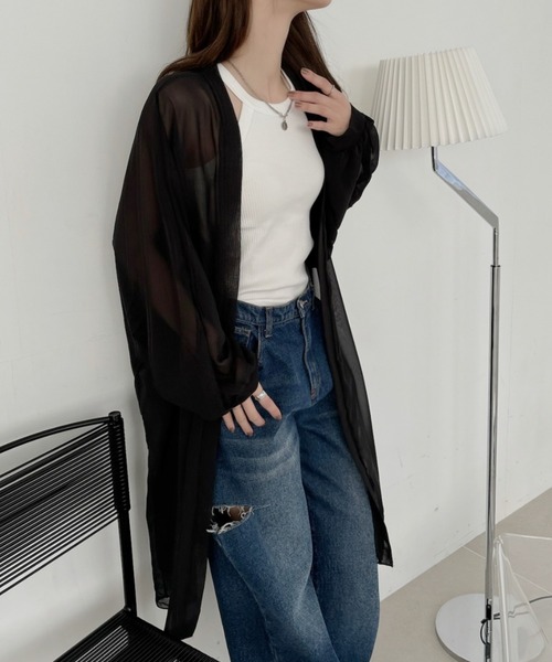 TREOVER(トレオーバー)の「エアリーな透け感が大人可愛い! シフォン ボリュームスリーブ ロングカーディガン(カーディガン/ボレロ・レディース・ブラック/ライトブルー/パープル/ライトグリーン/アイボリー・FREE)」の16枚目の写真
