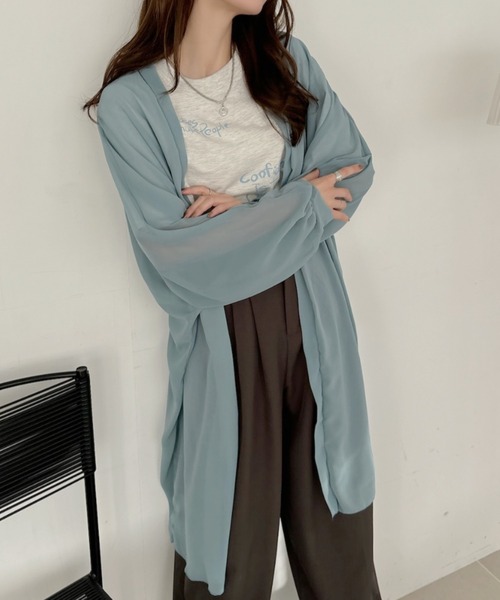 TREOVER(トレオーバー)の「エアリーな透け感が大人可愛い! シフォン ボリュームスリーブ ロングカーディガン(カーディガン/ボレロ・レディース・ブラック/ライトブルー/パープル/ライトグリーン/アイボリー・FREE)」の22枚目の写真