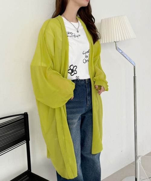 TREOVER(トレオーバー)の「エアリーな透け感が大人可愛い! シフォン ボリュームスリーブ ロングカーディガン(カーディガン/ボレロ・レディース・ブラック/ライトブルー/パープル/ライトグリーン/アイボリー・FREE)」の20枚目の写真