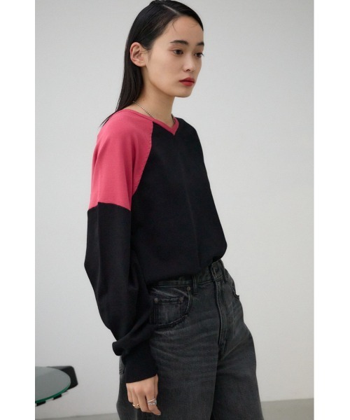AZUL by moussy（アズールバイマウジー）の「ショルダーバイカラーニット（ニット/セーター・レディース・ブルー系その他/ピンク/ピンク系その他/アイボリー・FREE）」の20枚目の写真