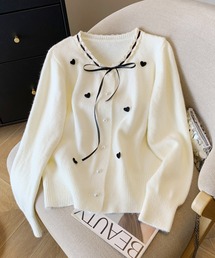 【ZOZO限定】レース付きハートワッペンニットカーデ