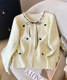 【ZOZO限定】レース付きハートワッペンニットカーデ