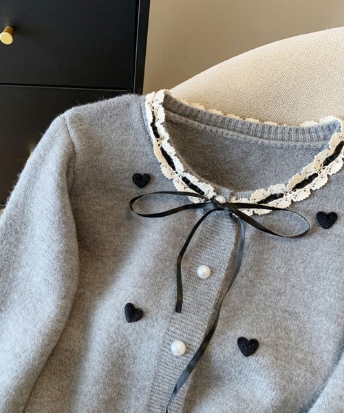 frunco(フランコ)の「【ZOZO限定】レース付きハートワッペンニットカーデ(カーディガン/ボレロ・レディース・グレー/レッド/ホワイト/イエロー・FREE)」の18枚目の写真