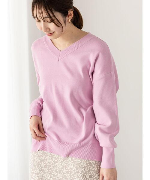 Te chichi TERRASSE（テチチテラス）の「総針Vネックニット（ニット/セーター・レディース・オフホワイト/ピンク/グレー・F）」の3枚目の写真