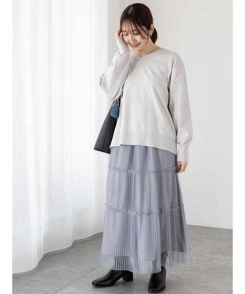 Te chichi TERRASSE（テチチテラス）の「総針Vネックニット（ニット/セーター・レディース・オフホワイト/ピンク/グレー・F）」の5枚目の写真