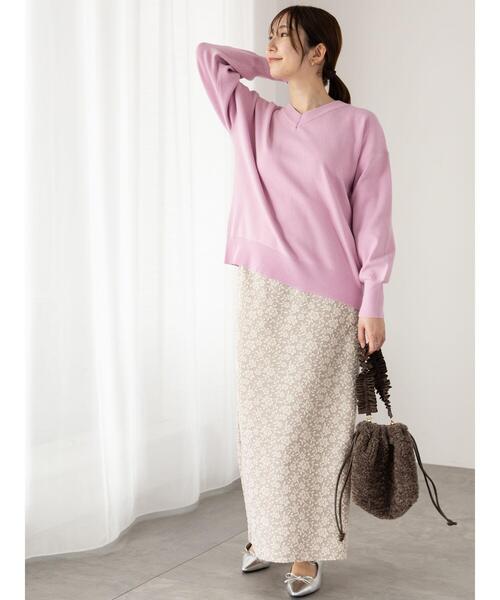 Te chichi TERRASSE（テチチテラス）の「総針Vネックニット（ニット/セーター・レディース・オフホワイト/ピンク/グレー・F）」の7枚目の写真