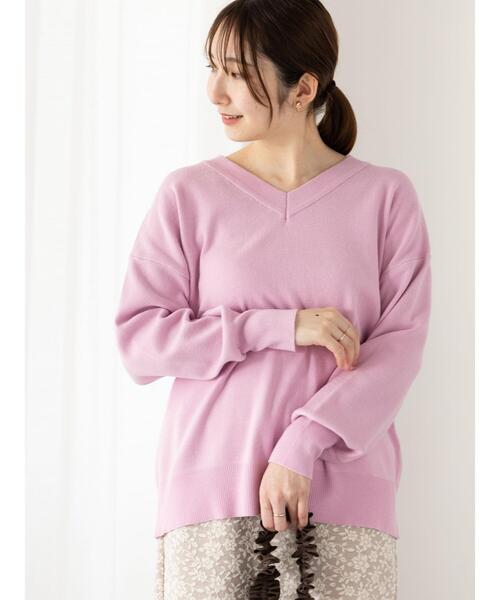 Te chichi TERRASSE（テチチテラス）の「総針Vネックニット（ニット/セーター・レディース・オフホワイト/ピンク/グレー・F）」の9枚目の写真