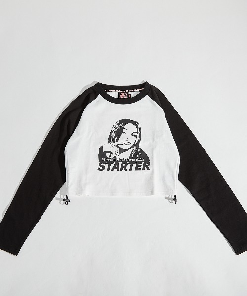 STARTER BLACK LABEL（スターターブラックレーベル）の「≪2サイズ展開/レディース≫STARTER BLACK LABEL 天竺ショート丈 ラグラン裾シャーリング ロングスリーブTシャツ（Tシャツ/カットソー・レディース・ホワイト×ブラック・MEDIUM/LARGE）」の7枚目の写真