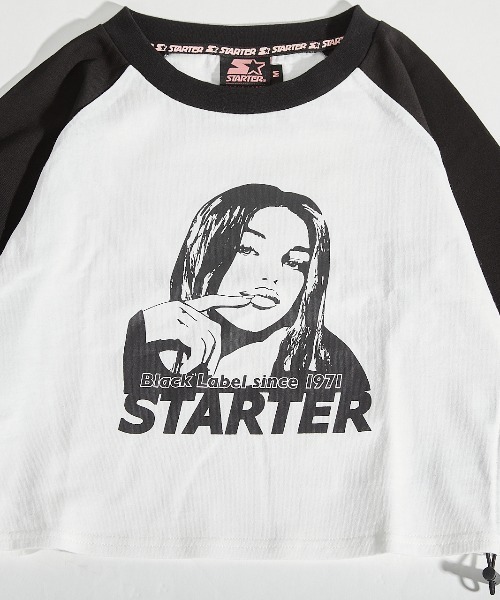 STARTER BLACK LABEL（スターターブラックレーベル）の「≪2サイズ展開/レディース≫STARTER BLACK LABEL 天竺ショート丈 ラグラン裾シャーリング ロングスリーブTシャツ（Tシャツ/カットソー・レディース・ホワイト×ブラック・MEDIUM/LARGE）」の6枚目の写真