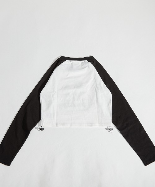 STARTER BLACK LABEL（スターターブラックレーベル）の「≪2サイズ展開/レディース≫STARTER BLACK LABEL 天竺ショート丈 ラグラン裾シャーリング ロングスリーブTシャツ（Tシャツ/カットソー・レディース・ホワイト×ブラック・MEDIUM/LARGE）」の17枚目の写真