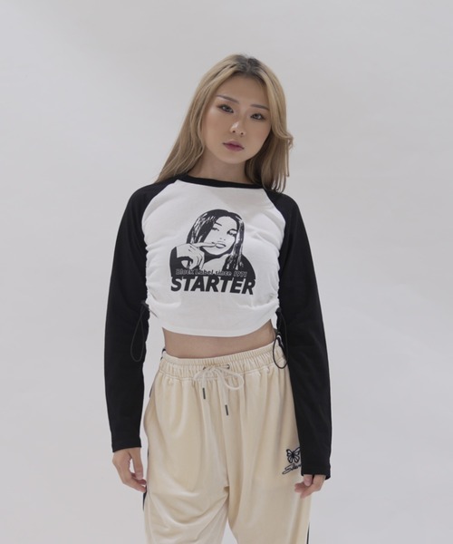 STARTER BLACK LABEL（スターターブラックレーベル）の「≪2サイズ展開/レディース≫STARTER BLACK LABEL 天竺ショート丈 ラグラン裾シャーリング ロングスリーブTシャツ（Tシャツ/カットソー・レディース・ホワイト×ブラック・MEDIUM/LARGE）」の16枚目の写真