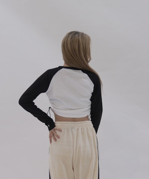 STARTER BLACK LABEL（スターターブラックレーベル）の「≪2サイズ展開/レディース≫STARTER BLACK LABEL 天竺ショート丈 ラグラン裾シャーリング ロングスリーブTシャツ（Tシャツ/カットソー・レディース・ホワイト×ブラック・MEDIUM/LARGE）」の9枚目の写真