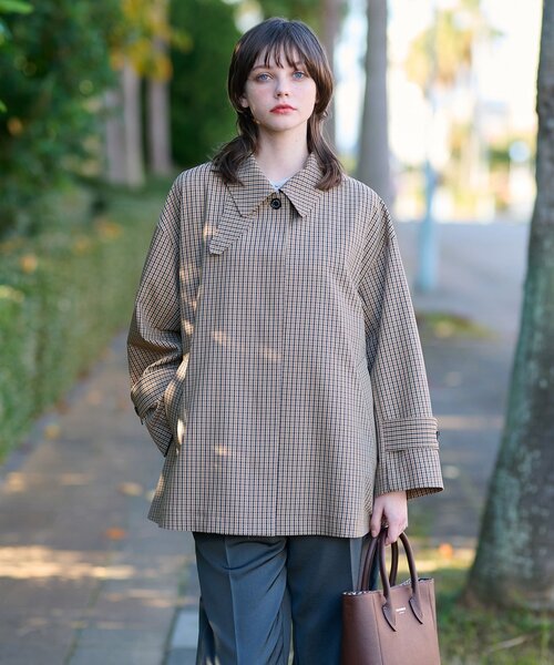 DRESSTERIOR(ドレステリア)の「【2WAY】Aラインチェックアウター(ステンカラーコート・レディース・キャメル・34/36/38)」の12枚目の写真