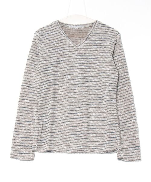 Mag.(マグ)の「【Growth by Grail】ボーダーVネックカット(Tシャツ/カットソー・メンズ・グレー・LARGE/MEDIUM)」の1枚目の写真