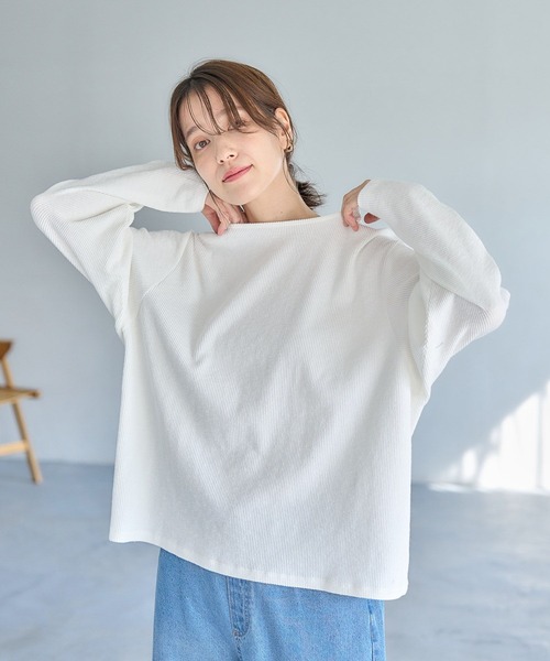 studio CLIP(スタディオクリップ)の「【ONKUL掲載商品】スラブテレコリブプルオーバー(Tシャツ/カットソー・レディース・レッド/ネイビー/オフホワイト/ライトブルー・FREE)」の2枚目の写真
