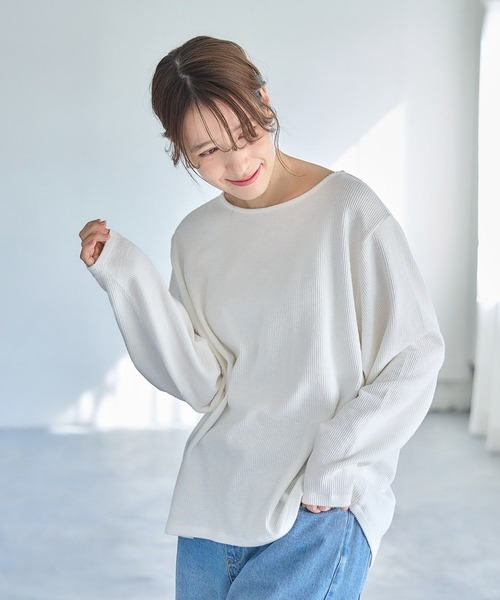 studio CLIP(スタディオクリップ)の「【ONKUL掲載商品】スラブテレコリブプルオーバー(Tシャツ/カットソー・レディース・レッド/ネイビー/オフホワイト/ライトブルー・FREE)」の18枚目の写真
