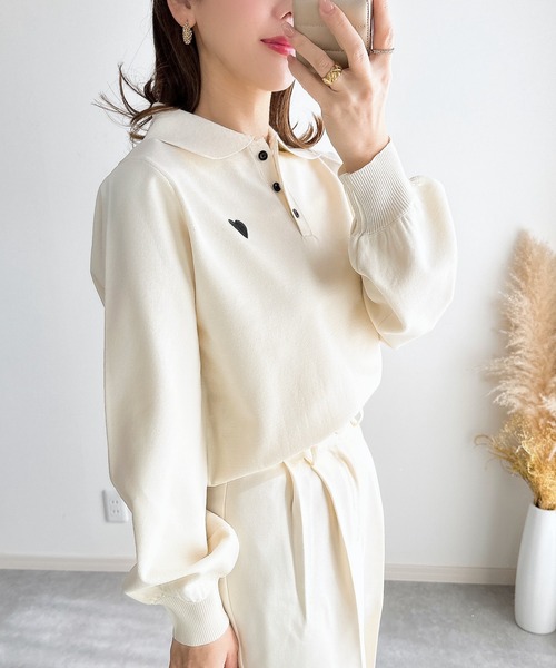 &. NOSTALGIA(アンドドットノスタルジア)の「【ZOZO限定】スポンディッシュハート刺繍ポロニット(ニット/セーター・レディース・ブラック/ホワイト×ブラック/アイボリー・M)」の15枚目の写真