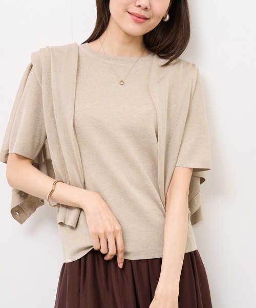 ROPE' PICNIC(ロペピクニック)の「【洗濯機OK】LEVITAハーフスリーブニットプルオーバー(ニット/セーター・レディース・その他2/ライトグレー/ベージュ・38)」の3枚目の写真