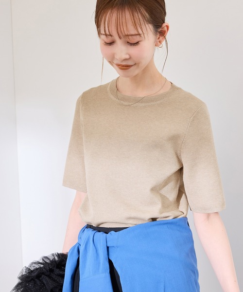 ROPE' PICNIC(ロペピクニック)の「【洗濯機OK】LEVITAハーフスリーブニットプルオーバー(ニット/セーター・レディース・その他2/ライトグレー/ベージュ・38)」の18枚目の写真