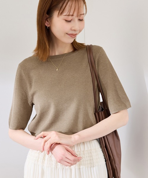 ROPE' PICNIC(ロペピクニック)の「【洗濯機OK】LEVITAハーフスリーブニットプルオーバー(ニット/セーター・レディース・その他2/ライトグレー/ベージュ・38)」の4枚目の写真