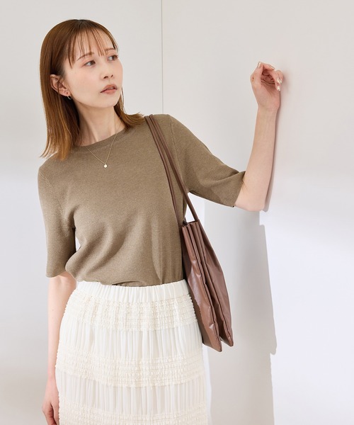 ROPE' PICNIC(ロペピクニック)の「【洗濯機OK】LEVITAハーフスリーブニットプルオーバー(ニット/セーター・レディース・その他2/ライトグレー/ベージュ・38)」の5枚目の写真