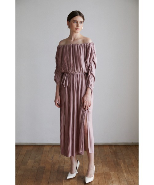 セール】Isabel Pleated Dress プリーツオフショルロングドレス