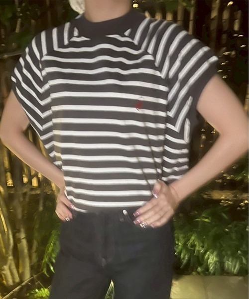 BEVERLY HILLS POLO CLUB(ビバリーヒルズポロクラブ)の「【BEVERLY HILLS POLO CLUB/ビバリーヒルズポロクラブ】ワンポイント刺繍 無地/ボーダー モックネックラグランTシャツ(Tシャツ/カットソー・レディース・その他3/その他2/その他1/ネイビー/スミクロ/オフホワイト・M)」の1枚目の写真