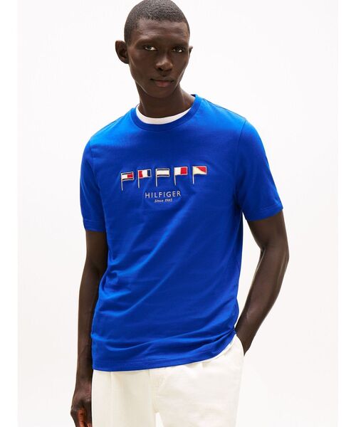 TOMMY HILFIGER(トミーヒルフィガー)の「ヒルフィガーマルチフラッグTシャツ(Tシャツ/カットソー・メンズ・ホワイト/ネイビー/ブルー・MEDIUM/LARGE/SMALL/X-LARGE)」の3枚目の写真